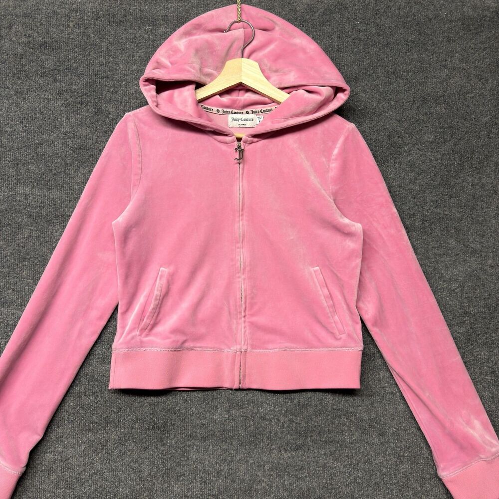 Juicy Couture Velour Hoodie Womens M Pink Full Zip Rhinestone Juicy Y2K Logo - Picture 7 of 16